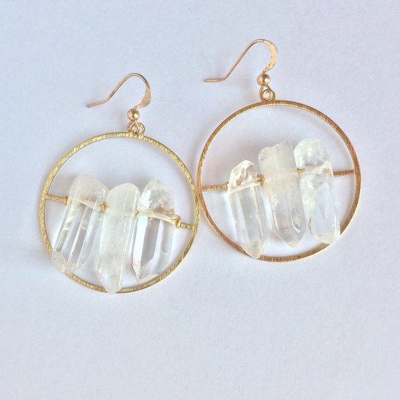 Clear Quartz Crystal — Gold hoop Earrings - Picture 3 of 6